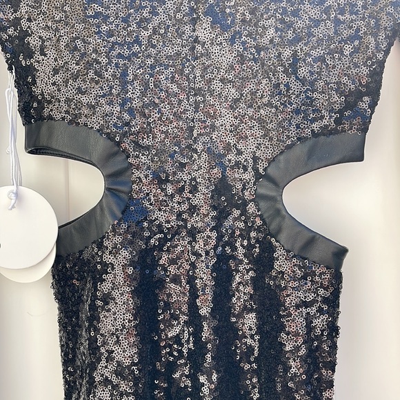 STAUD - Black Sequins Long Sleeve Mini Cut Out Dress - XS - Picture 11 of 15